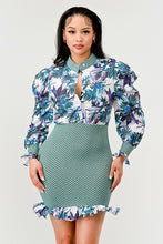 Load image into Gallery viewer, Spring Floral Mesh Contrast Ruffle Mini Dress
