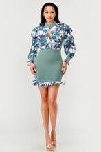 Load image into Gallery viewer, Spring Floral Mesh Contrast Ruffle Mini Dress
