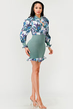 Load image into Gallery viewer, Spring Floral Mesh Contrast Ruffle Mini Dress
