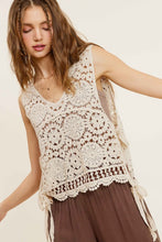 Load image into Gallery viewer, Self Side Tie Detailed Crochet Vest Top
