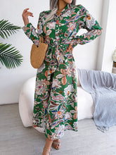 Load image into Gallery viewer, Tied Printed Long Sleeve Midi Dress
