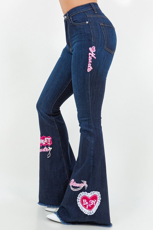 SweetHeart Bell Bottom Jeans in Dark Denim