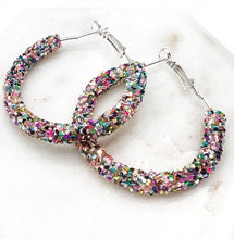 Load image into Gallery viewer, Multi-Color Sequin Glitter Hoop Earrings
