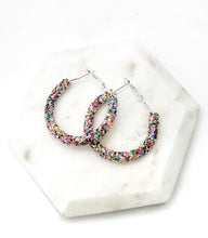 Load image into Gallery viewer, Multi-Color Sequin Glitter Hoop Earrings
