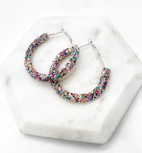 Load image into Gallery viewer, Multi-Color Sequin Glitter Hoop Earrings
