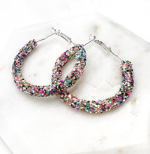 Load image into Gallery viewer, Multi-Color Sequin Glitter Hoop Earrings
