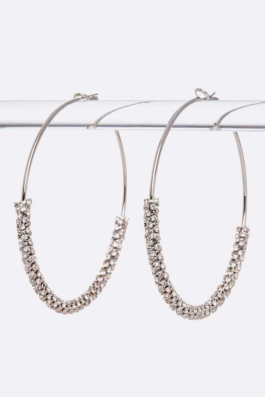 70mm Cluster Rhinestone Oversize Hoop Earrings