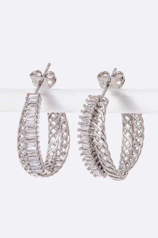 Cubic Zirconia Designed Hoop Earrings