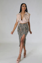 Load image into Gallery viewer, Cargo Midi Skirt in Woodland Camo
