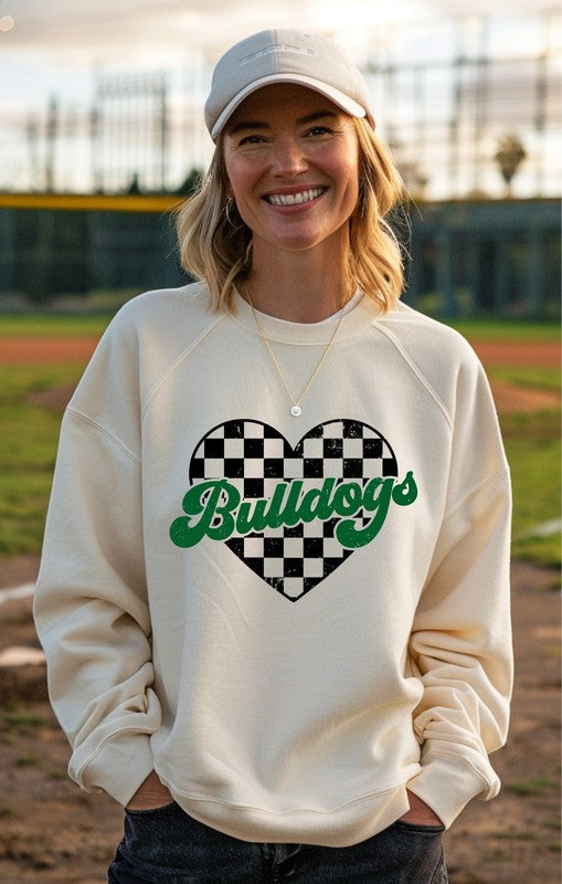 Green Checkered Bulldogs Crewneck Sweatshirt