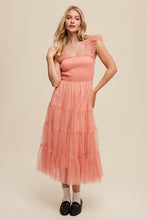 Load image into Gallery viewer, Smocked Ruffle Tiered Mesh Midi Maxi Dress
