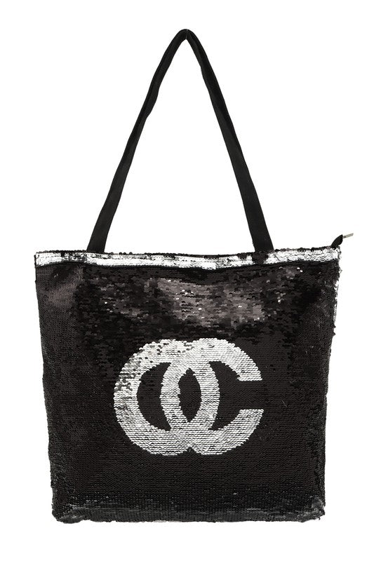 OC Lettering Sparkly Sequins Tote Bag