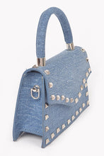 Load image into Gallery viewer, Studded Top Handle Denim Swing Bag
