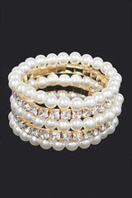 Load image into Gallery viewer, 5 PC Rhinestone Pearl Convertible Stretch Bracelet
