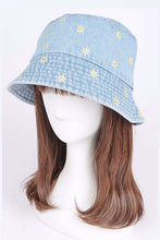 Load image into Gallery viewer, Flower Embroidered Denim Bucket Hat
