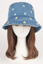 Load image into Gallery viewer, Flower Embroidered Denim Bucket Hat
