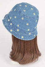 Load image into Gallery viewer, Flower Embroidered Denim Bucket Hat
