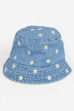 Load image into Gallery viewer, Flower Embroidered Denim Bucket Hat
