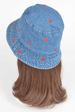 Load image into Gallery viewer, Heart Embroidered Denim Bucket Hat
