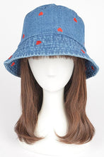 Load image into Gallery viewer, Heart Embroidered Denim Bucket Hat
