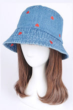 Load image into Gallery viewer, Heart Embroidered Denim Bucket Hat
