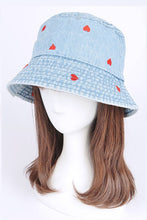 Load image into Gallery viewer, Heart Embroidered Denim Bucket Hat
