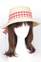 Load image into Gallery viewer, Checker Hat Band Straw Sun Hat
