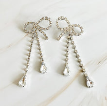 Load image into Gallery viewer, Crystal Bow Drop Earrings
