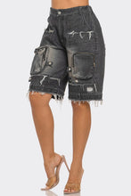 Load image into Gallery viewer, Utility-Chic Frayed Denim Casual Cargo Shorts
