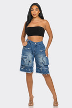 Load image into Gallery viewer, Utility-Chic Frayed Denim Casual Cargo Shorts
