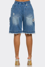 Load image into Gallery viewer, Utility-Chic Frayed Denim Casual Cargo Shorts
