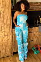 Load image into Gallery viewer, Blue Tie Dye Strapless Utility Jumpsuit
