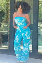 Load image into Gallery viewer, Blue Tie Dye Strapless Utility Jumpsuit
