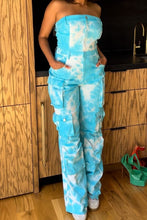 Load image into Gallery viewer, Blue Tie Dye Strapless Utility Jumpsuit
