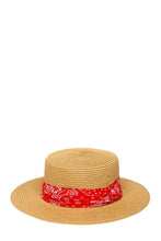 Load image into Gallery viewer, Bandana Wrap Flat Top Straw Hat
