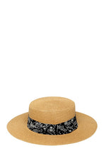 Load image into Gallery viewer, Bandana Wrap Flat Top Straw Hat
