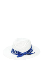 Load image into Gallery viewer, Bandana Tied Fedora Straw Hat
