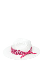 Load image into Gallery viewer, Bandana Tied Fedora Straw Hat
