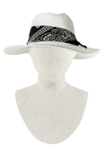 Load image into Gallery viewer, Bandana Tied Fedora Straw Hat
