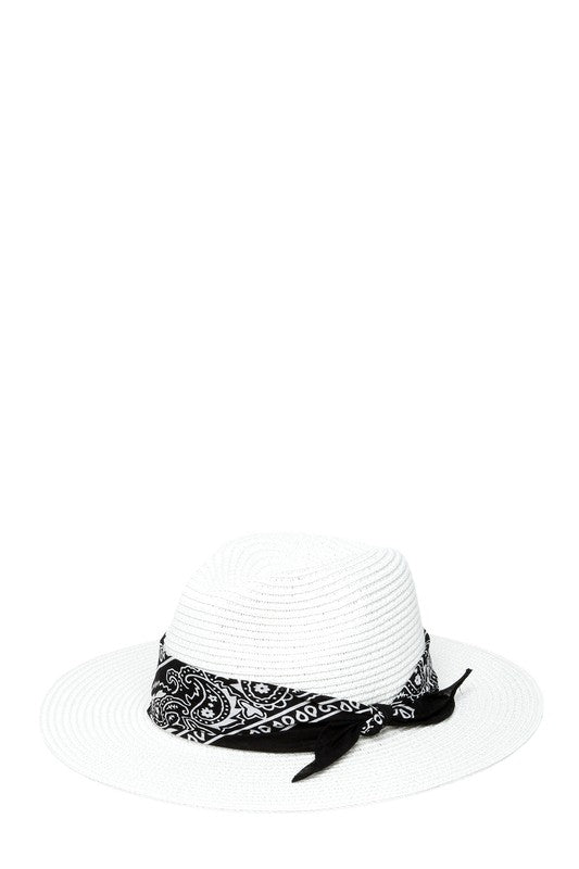 Bandana Tied Fedora Straw Hat