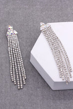 Load image into Gallery viewer, Rhinestone Triangle with Tassel Drop Earrings
