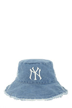 Load image into Gallery viewer, Distressed Denim NY Bucket Hat with Wired Brim
