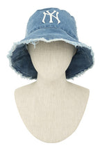 Load image into Gallery viewer, Distressed Denim NY Bucket Hat with Wired Brim
