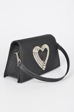 Load image into Gallery viewer, Crystal Heart Satin Top Handle Convertible Clutch
