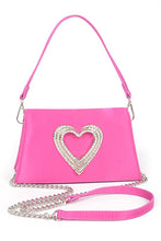 Load image into Gallery viewer, Crystal Heart Satin Top Handle Convertible Clutch
