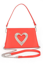 Load image into Gallery viewer, Crystal Heart Satin Top Handle Convertible Clutch
