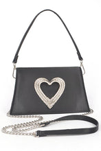 Load image into Gallery viewer, Crystal Heart Satin Top Handle Convertible Clutch
