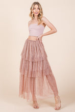 Load image into Gallery viewer, Elastic Waisted Embossed Mesh Tiered Ruffle Skirt
