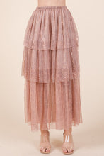 Load image into Gallery viewer, Elastic Waisted Embossed Mesh Tiered Ruffle Skirt
