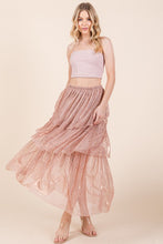 Load image into Gallery viewer, Elastic Waisted Embossed Mesh Tiered Ruffle Skirt
